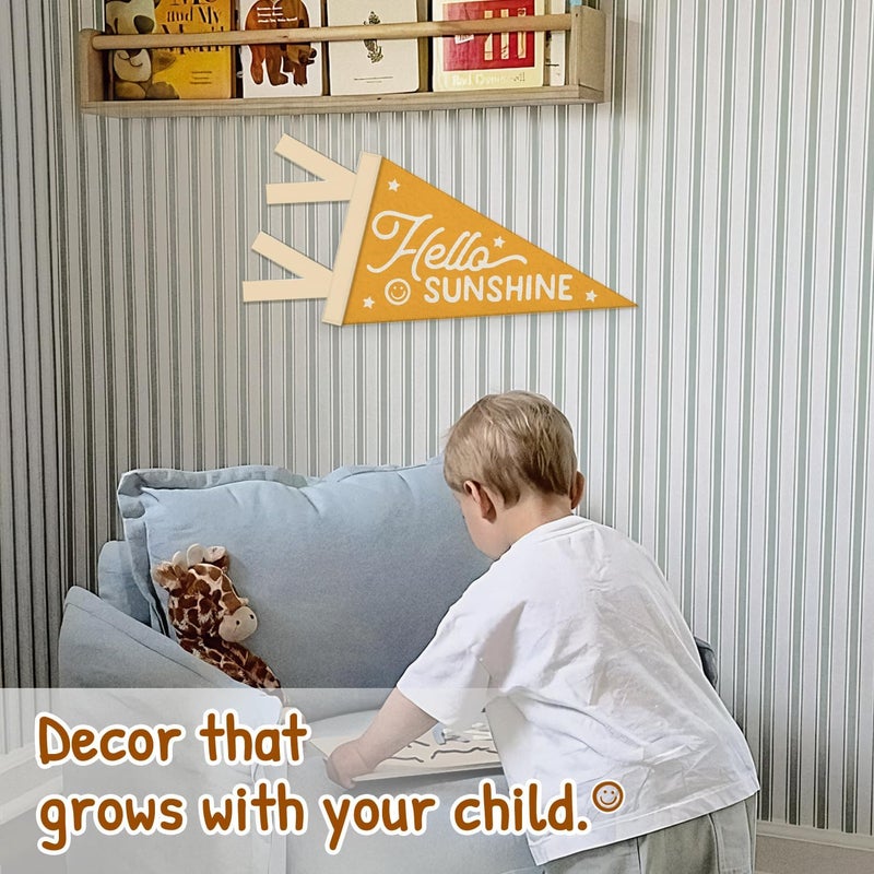 SJDFCSA Kids Room Decor, Hello Sunshine Wall Hanging Pennant Flag Banner, Sunshine Nursery Orange Wall Decorations for Boys Girls Toddler Nursery Room Bedroom Playroom Decor - Image 3